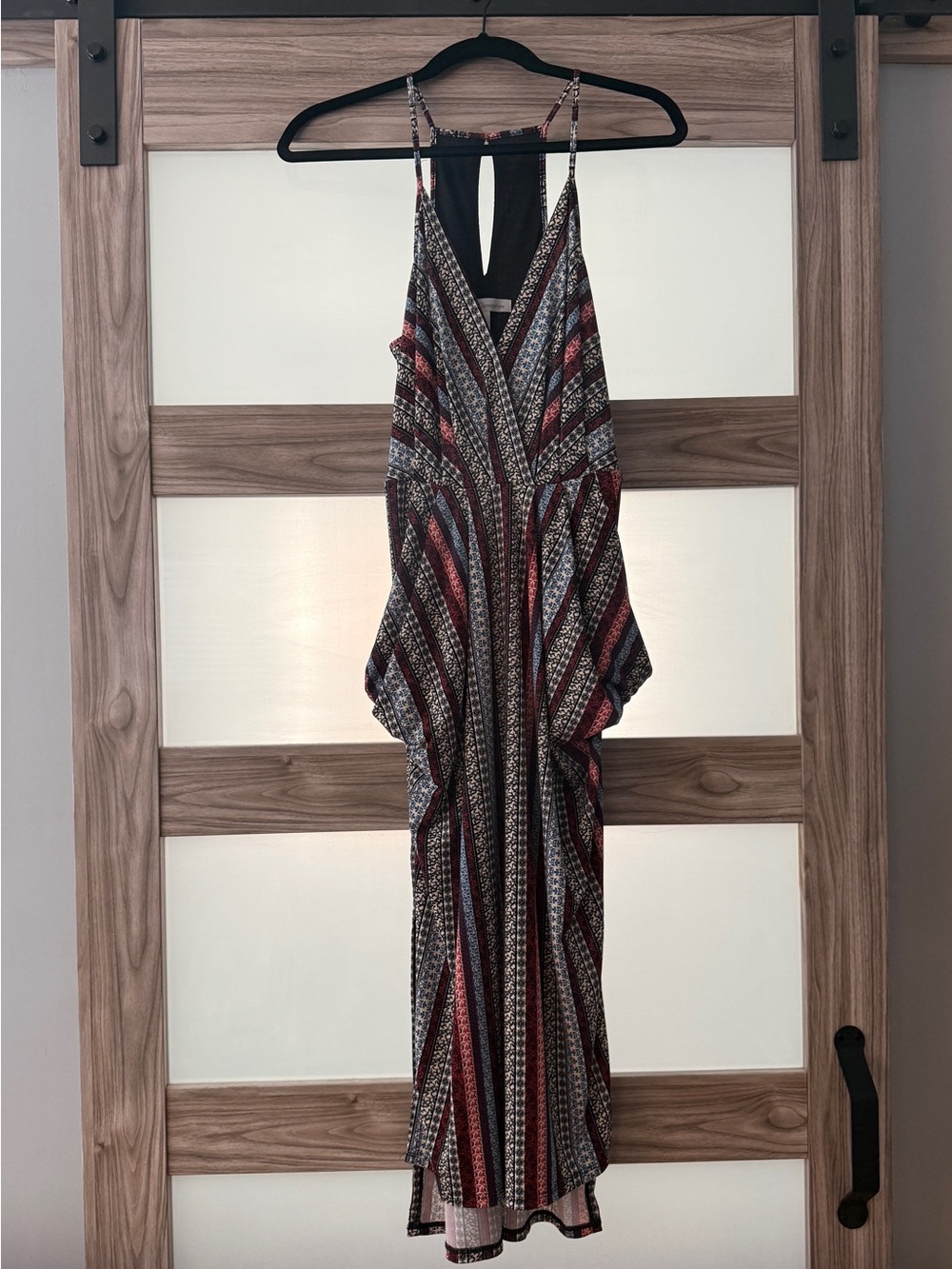 BCBGeneration One-Shoulder Striped Maxi Dress in Burgundy, Navy and Cream
